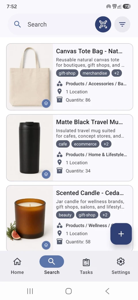 Aplicación móvil de inventario de Boxymi