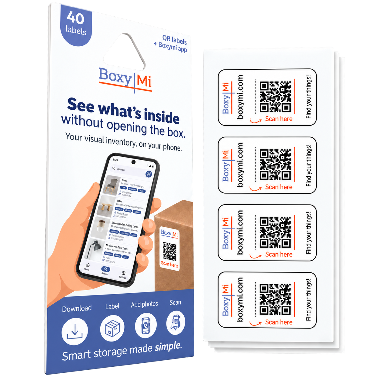 Boxymi Smart Storage label pack with QR labels