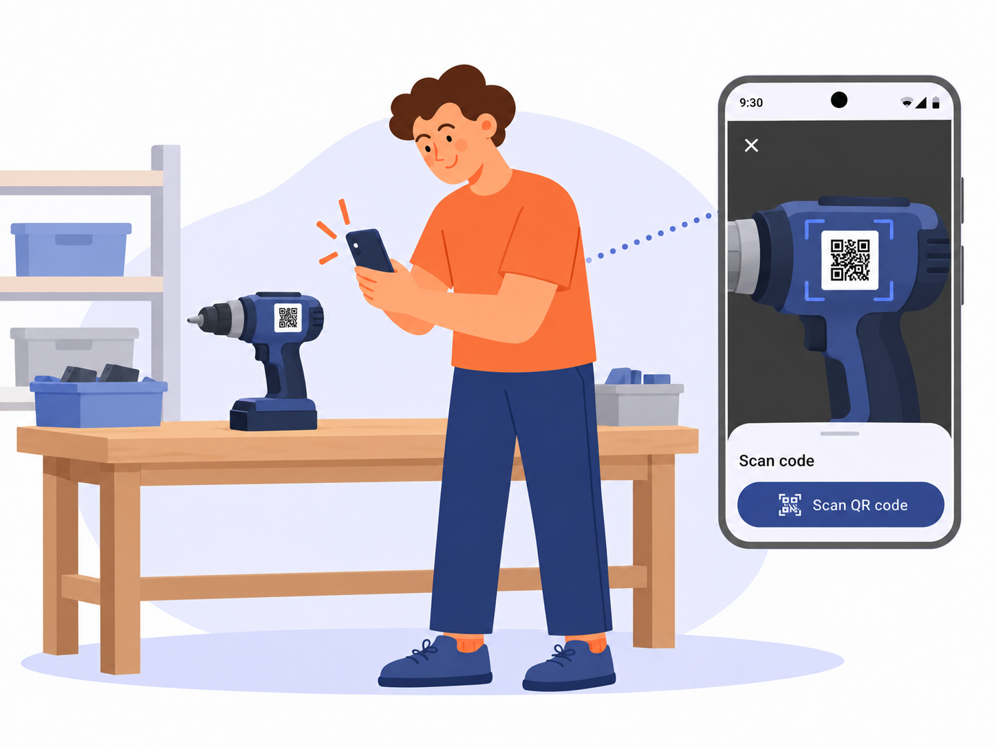 A QR code being connected to an item record in Boxymi
