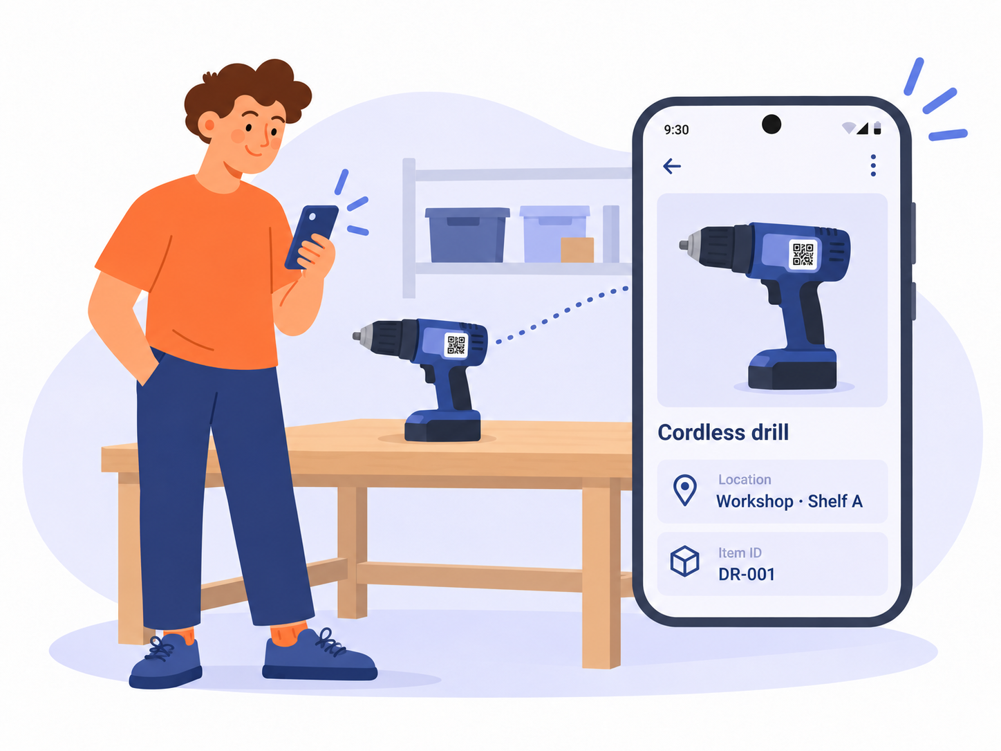 A QR code scan opening an inventory item record