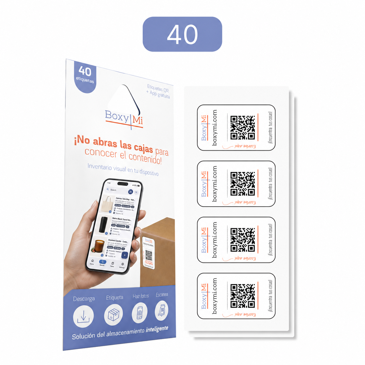 Boxymi: paquete de 40 etiquetas QR